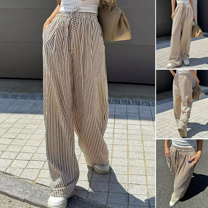Lockere und vielseitige Hose mit hoher Taille und weitem Bein und elastischem Bund