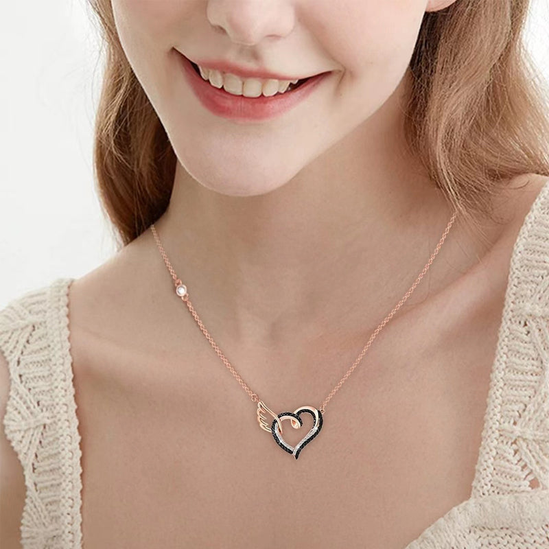 Ich werde dich in meinem Herzen halten, bis ich dich im Himmel halten kann Schwarze Diamant-Halskette