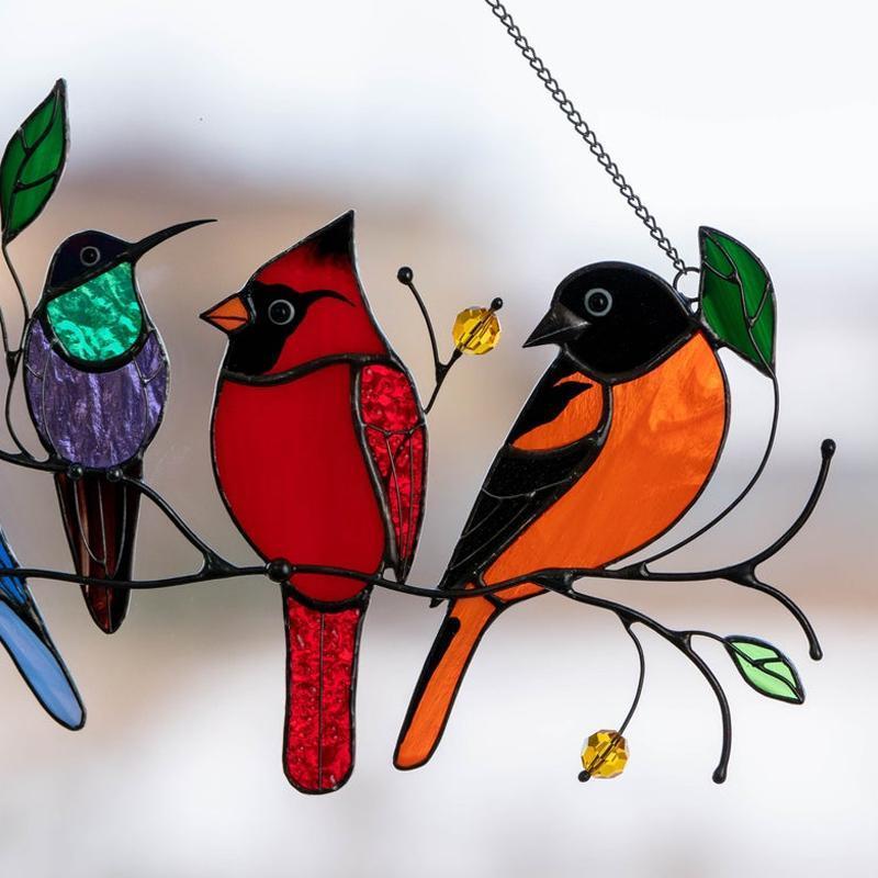 Vögel Glasmalerei Fensterbehänge🎁Muttertag Absatzförderung🐦