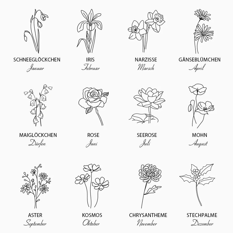 Blumenring mit eingraviertem Geburtsmonat