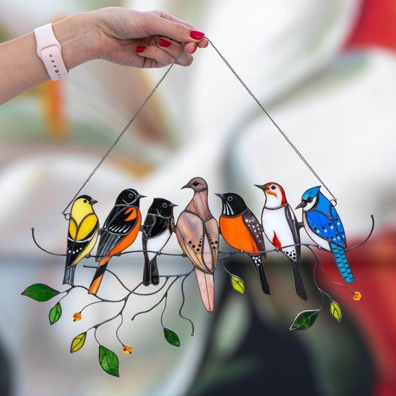 Vögel Glasmalerei Fensterbehänge🎁Muttertag Absatzförderung🐦