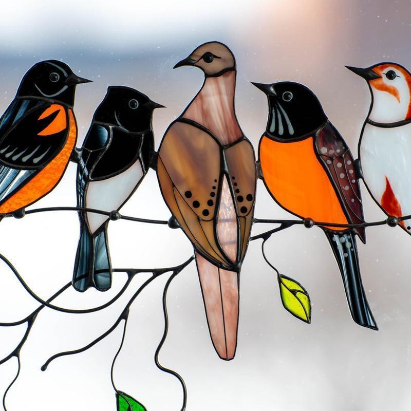 Vögel Glasmalerei Fensterbehänge🎁Muttertag Absatzförderung🐦