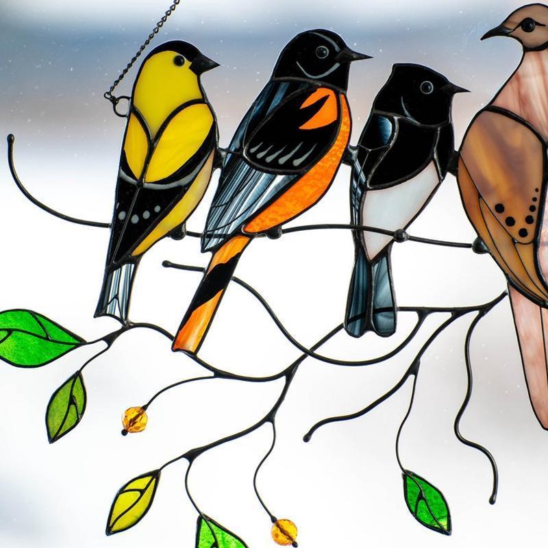 Vögel Glasmalerei Fensterbehänge🎁Muttertag Absatzförderung🐦